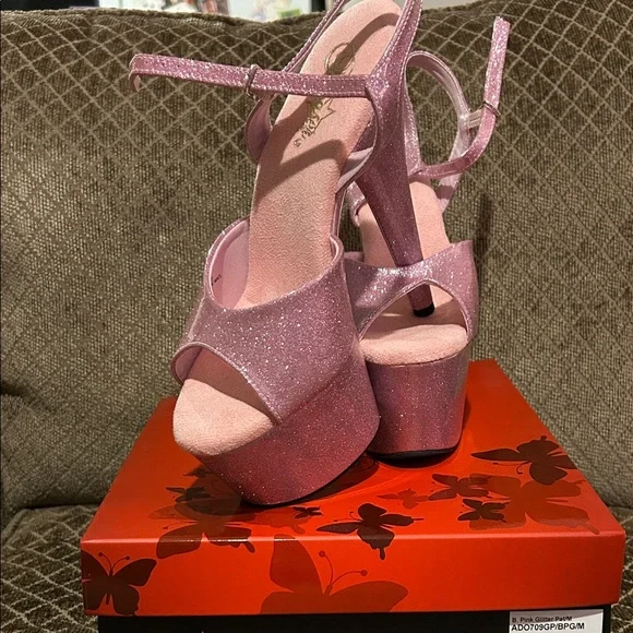 Pleaser size 10 NIB Pink Glitter Platform heels - Picture 1 of 13